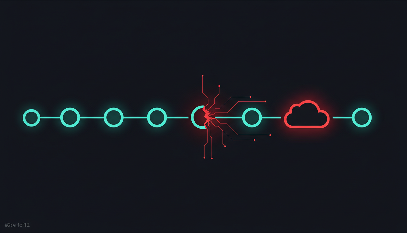 CI/CD pipeline with a security breach point leading to a compromised cloud - visualizing GitHub Actions supply chain attack path to AWS