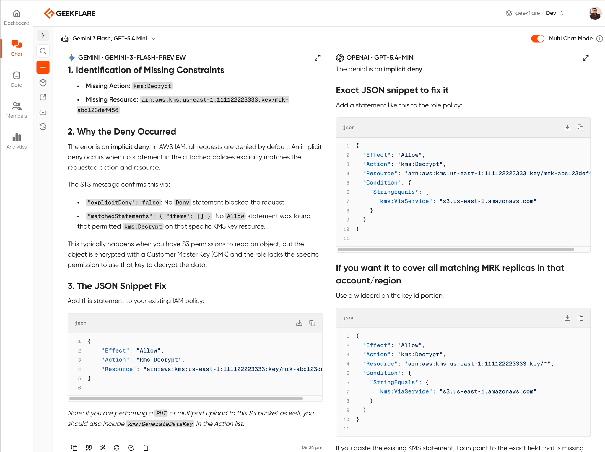 Gemini vs OpenAI GPT side-by-side comparison of Access Denied debugging